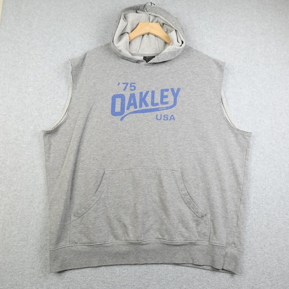 Oakley Sleeveless Hoodie Mens XL Gray Sweatshirt '75 USA Pocket Casual Workout